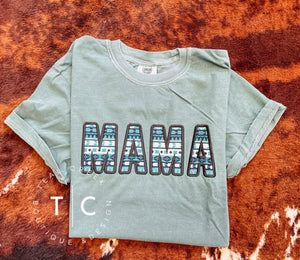 Mama teal aztec tee