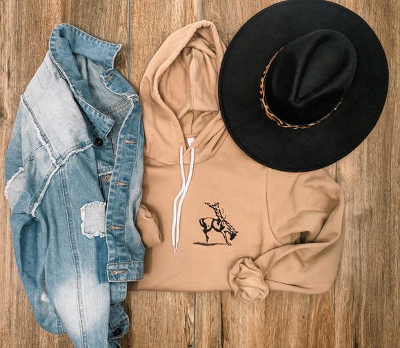 Embroidered bronc hoodie ~ tan